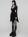 Black Gothic Punk Rivet Mesh Layered Irregular Dress