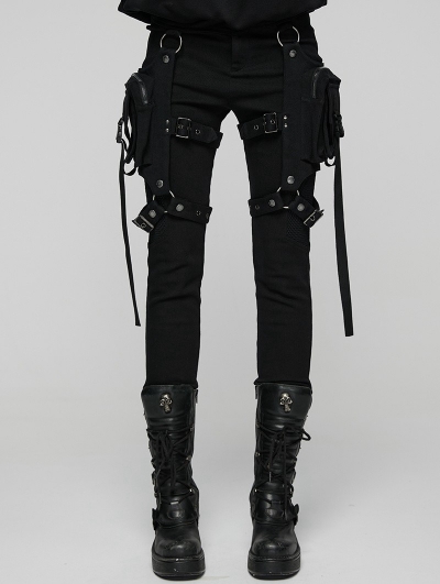 Black Gothic Punk Detachable Leg Pockets Pants for Women