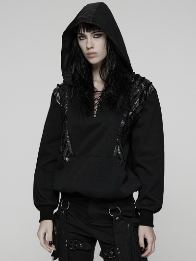 Black Gothic Punk Daily Wear Hooded Sweatshirt for Women