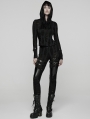 Black Gothic Decadent Punk Long Sleeve Hooded T-Shirt for Women