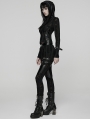 Black Gothic Decadent Punk Long Sleeve Hooded T-Shirt for Women