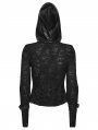 Black Gothic Decadent Punk Long Sleeve Hooded T-Shirt for Women