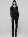 Black Gothic Punk Pleated Long Sleeve T-Shirt for Women