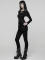 Black Gothic Punk Pleated Long Sleeve T-Shirt for Women