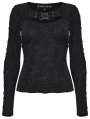 Black Gothic Punk Pleated Long Sleeve T-Shirt for Women