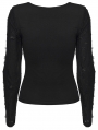 Black Gothic Punk Pleated Long Sleeve T-Shirt for Women