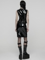 Black Gothic Lace Trim Patent Leather Midi Skirt