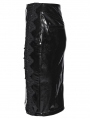 Black Gothic Lace Trim Patent Leather Midi Skirt