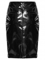 Black Gothic Lace Trim Patent Leather Midi Skirt