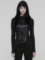 Black Gothic Punk Hooded Asymmetrical T-Shirt for Women