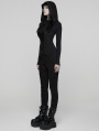 Black Gothic Punk Hooded Asymmetrical T-Shirt for Women
