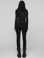Black Gothic Punk Hooded Asymmetrical T-Shirt for Women