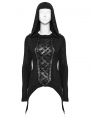 Black Gothic Punk Hooded Asymmetrical T-Shirt for Women