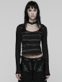 Black and Grey Gothic Punk Stripe Short T-shirt for Women
