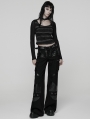 Black and Grey Gothic Punk Stripe Short T-shirt for Women