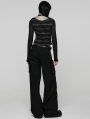 Black and Grey Gothic Punk Stripe Short T-shirt for Women