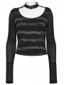 Black and Grey Gothic Punk Stripe Short T-shirt for Women