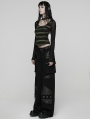 Black and Green Gothic Punk Stripe Short T-shirt for Women