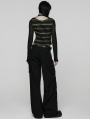 Black and Green Gothic Punk Stripe Short T-shirt for Women