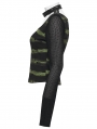 Black and Green Gothic Punk Stripe Short T-shirt for Women