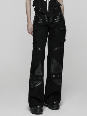 Black Gothic Punk Low-Waist Wide-Leg Pants for Women