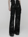 Black Gothic Punk Low-Waist Wide-Leg Pants for Women