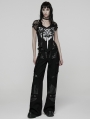 Black Gothic Punk Low-Waist Wide-Leg Pants for Women
