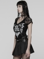 Black Gothic Punk Printed Mesh Spliced T-shirt for Women