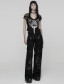 Black Gothic Punk Printed Mesh Spliced T-shirt for Women