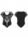 Black Gothic Punk Printed Mesh Spliced T-shirt for Women