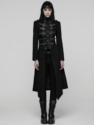 Black Gothic Punk Double-Zipper Skeleton Coat for Women