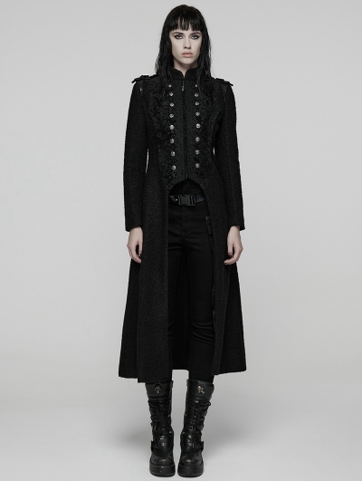 Black Retro Gothic Double-Breasted Woolen Long Coat for Women