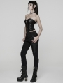 Black Gothic Punk Pleated Lace-Up Tube Top for Women