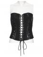 Black Gothic Punk Pleated Lace-Up Tube Top for Women