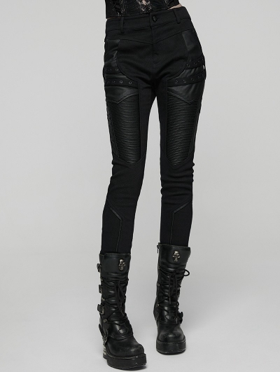 Black Gothic Punk Techwear Trousers for Women