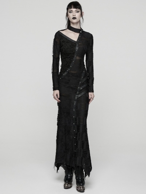 Black Gothic Punk Asymmetric Decadent Fishtail Maix Dress