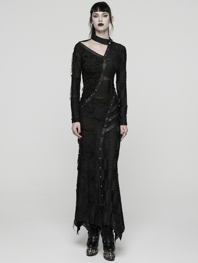 Black Gothic Punk Asymmetric Decadent Fishtail Maix Dress