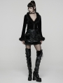Black Gothic Furry V-Neck Velvet Cardigan for Women