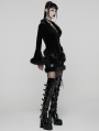 Black Gothic Furry V-Neck Velvet Cardigan for Women