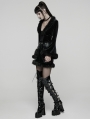 Black Gothic Furry V-Neck Velvet Cardigan for Women
