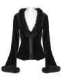 Black Gothic Furry V-Neck Velvet Cardigan for Women