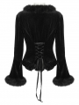 Black Gothic Furry V-Neck Velvet Cardigan for Women