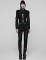 Black Gothic Punk Women's Cropped Jacket with Detachable Chain