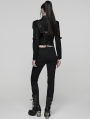 Black Gothic Punk Women's Cropped Jacket with Detachable Chain