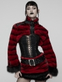 Black and Red Gothic Punk Striped Fluffy Fur Coat for Women