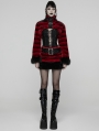 Black and Red Gothic Punk Striped Fluffy Fur Coat for Women