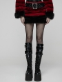 Black and Red Gothic Punk Striped Fluffy Fur Mini Skirt