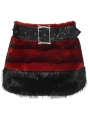 Black and Red Gothic Punk Striped Fluffy Fur Mini Skirt