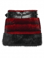 Black and Red Gothic Punk Striped Fluffy Fur Mini Skirt