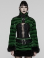 Black and Green Gothic Punk Striped Fluffy Fur Coat for Women